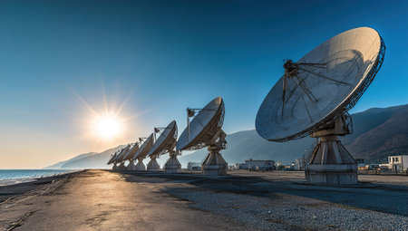 The observatory in the morning, the silhouette of a radio telescope