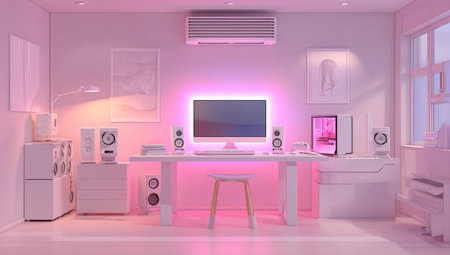 3D rendering of the interior of a private room in pink color