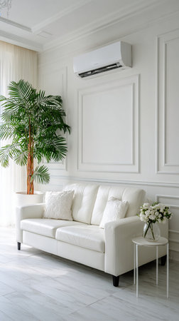 white sofa in modern living room with air conditioner, interior designの写真素材