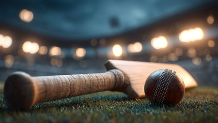 Cricket bats and ball on the field. 3d renderingの写真素材