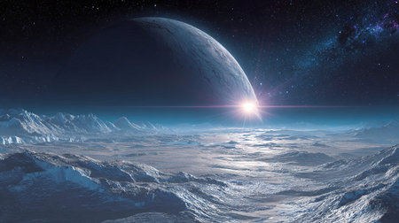 View of the planet Earth from space during a sunrise 3D rendering