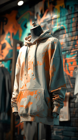 Men's fashion clothes in a shop window. Blurred background.の写真素材