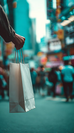Shopping bags in the city. Shopping concept. Blurred background.