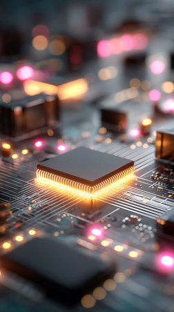 Circuit board close-up. Technology background. 3d rendering