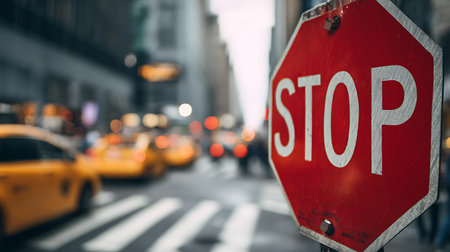 Stop sign on the road in New York City, United States.の写真素材