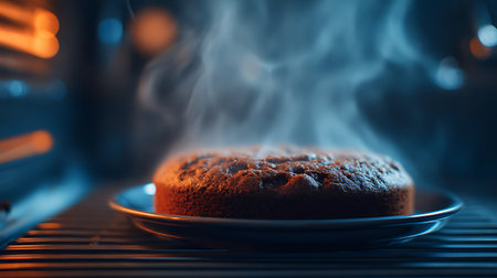 Chocolate cake in the oven, close-up, selective focusの写真素材