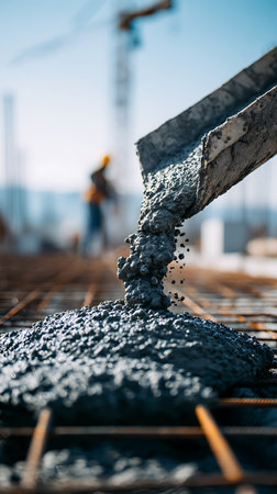 Pouring concrete mix in a construction site, close-up.の写真素材