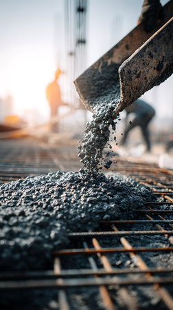 Worker pouring cement at construction site,selective focus,vintage toneの写真素材