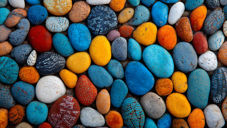 Colorful pebbles background. Top view of colorful pebbles.の写真素材