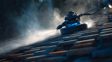 Closeup shot of a professional machine working on the roofの写真素材