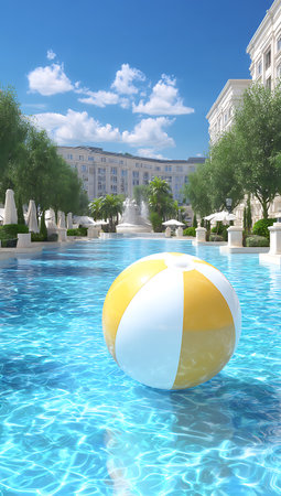 Swimming pool with inflatable ballの写真素材