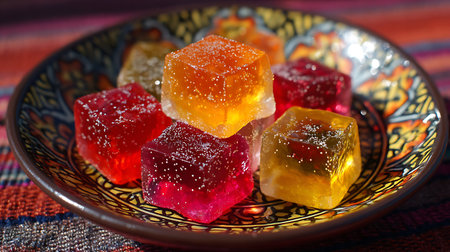 Turkish delight in a plate on a colorful background. Close up.の写真素材