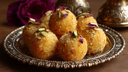 Indian Traditional Sweet Food Laddu Also Know as Ladoo, Ladoo, Laddoo, Ladoo, Rangoli, Ladoo or Rangoliの写真素材