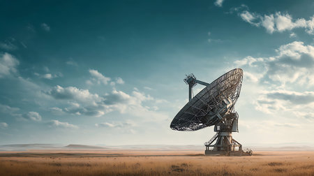 Radio telescope on the background of the sky. 3d rendering.の写真素材