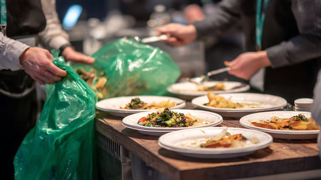 Group of people eating healthy food in a restaurant during the event.の写真素材