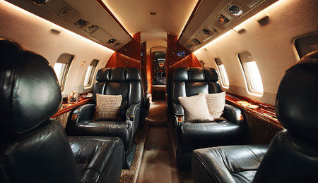 Interior of the airplane with seats and seats in the cabin.の写真素材