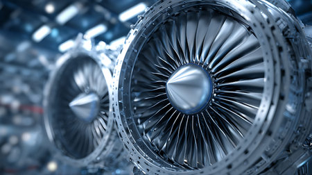 3d rendering of airplane engine in space. Futuristic aircraft engine