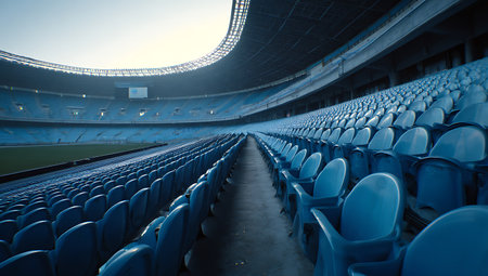 Empty seats in a sports arena before the match, blue tonedの写真素材