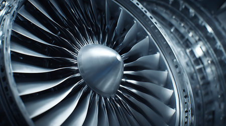 Turbine of a jet engine close-up. 3D rendering