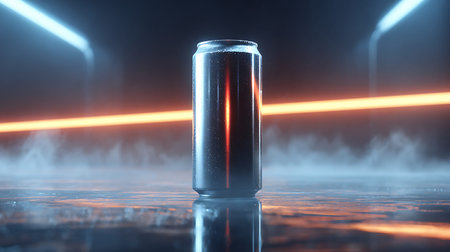 Empty soda can on a dark background. 3d rendering mock up