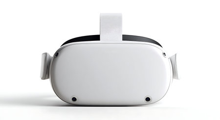 Electronics showing white vr headset side view on white background keywords: vr headset, virtual...