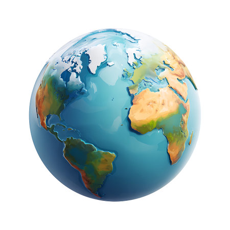 Photo showing stylized earth globe with continents and oceans keywords: earth, globe, world, planet,...