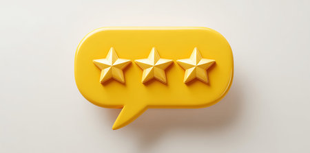 Yellow showing three yellow stars in a yellow speech bubble on white. Clear details and vibrant...