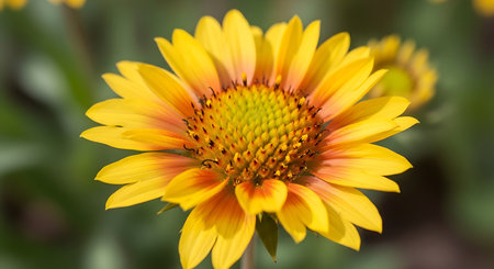 Close up of a yellow daisy flower in the summer garden.の素材