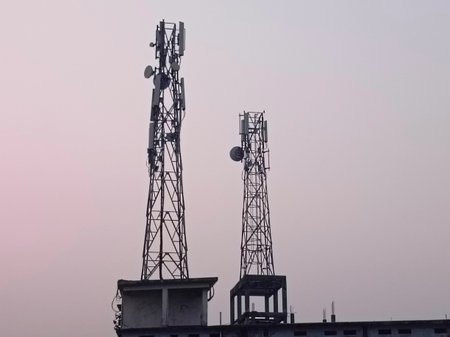Telecommunication tower on the sky background. Telecommunication tower on the sky background.の写真素材