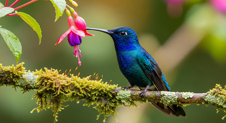 Blue-throated Hummingbird (Cinnyris fuliginosa) in Ecuador, South Americaの素材