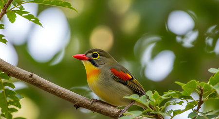 Red-billed leiothrix erythrocephala  in natureの素材