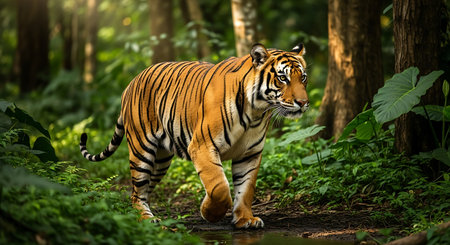 Beautiful tiger walking in the forest. (Panthera tigris altaica)の素材
