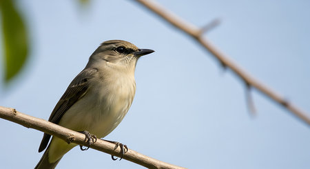 A female Eastern Shrike perching on a branch in Maryland during the Summerの素材