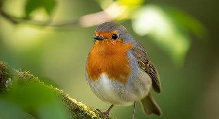 Robin (Erithacus rubecula) perched on a branchの素材