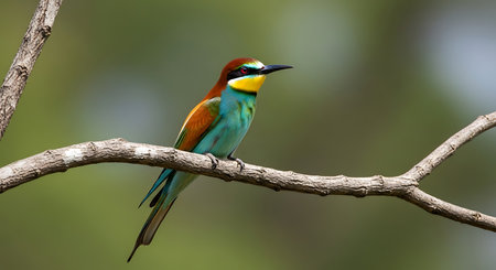 European Bee-Eater (Merops apiaster) perched on a branchの素材