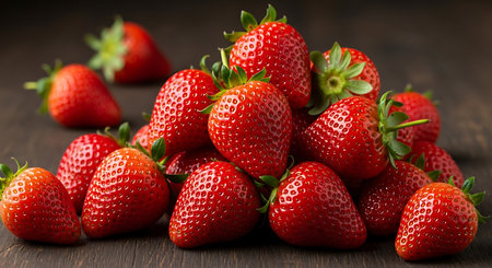 Strawberries on wooden table. Fresh strawberries on wooden background.の素材