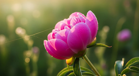 Beautiful pink peony flower with dew drops on the petalsの素材