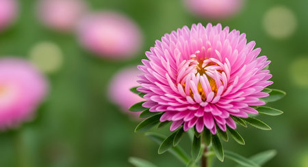 Pink aster flower in the garden with bokeh background, selective focusの素材