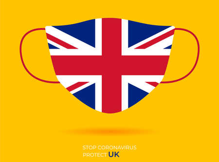 Coronavirus in UK. Graphic Vector of surgical mask with UK flag.のイラスト素材