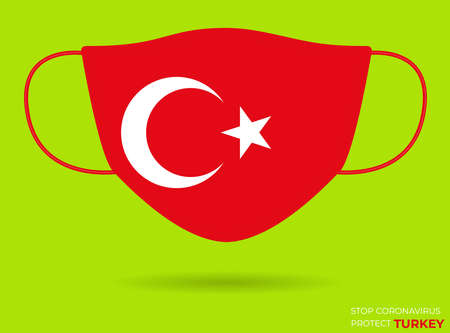 Coronavirus in TURKEY. Graphic Vector of surgical mask with TURKEY flag. 2019-nCoV or CoVid-19. Medical face mask as concept of coronavirus quarantine. Coronavirus outbreak.のイラスト素材