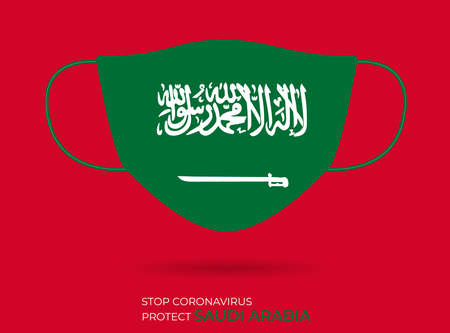Coronavirus in SAUDI. Graphic Vector of surgical mask with SAUDI ARABIA flag. (2019-nCoV or CoVid-19). Medical face mask as concept of coronavirus quarantine. Coronavirus outbreak. eps File,のイラスト素材