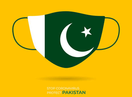 Coronavirus in PAKISTAN. Graphic Vector of surgical mask with PAKISTANI flag. (2019-nCoV or CoVid-19). Medical face mask as concept of coronavirus quarantine. Coronavirus outbreak. eps File,のイラスト素材