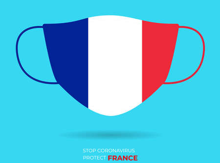 Coronavirus in FRANCE. Graphic Vector of surgical mask with FRANE flag. (2019-nCoV or CoVid-19). Medical face mask as concept of coronavirus quarantine. Coronavirus outbreak. use for printing eps Fileのイラスト素材