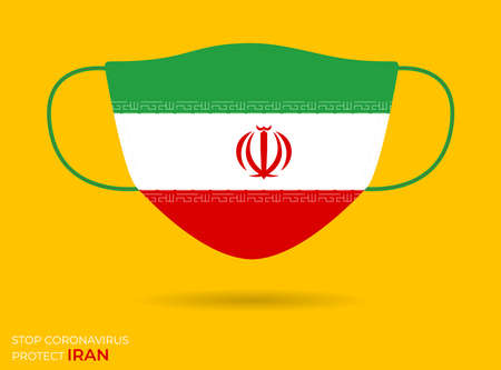 Coronavirus in IRAN. Graphic Vector of surgical mask with IRAN flag. (2019-nCoV or CoVid-19). Medical face mask as concept of coronavirus quarantine. Coronavirus outbreak. use for printing eps File,のイラスト素材