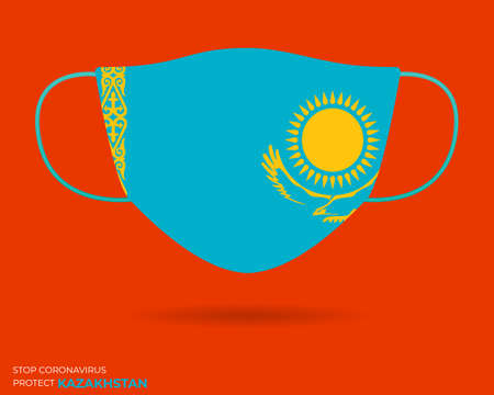 Coronavirus in KAZAKHSTAN.Graphic Vector of surgical mask with KAZAKHSTAN flag.(2019-nCoV or CoVid-19)Medical face mask as concept of coronavirus quarantine.Coronavirus outbreak.use for printing epsのイラスト素材
