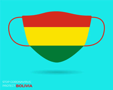 Coronavirus in BOLIVIA. Graphic Vector of surgical mask with BOLIVIA flag. (2019-nCoV or CoVid-19).Medical face mask as concept of coronavirus quarantine. Coronavirus outbreak. use for printing epsのイラスト素材