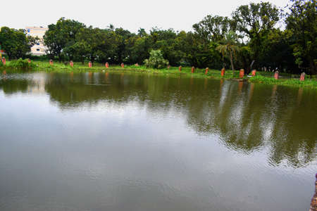Beautiful landscape Lake View with green backgroundの写真素材