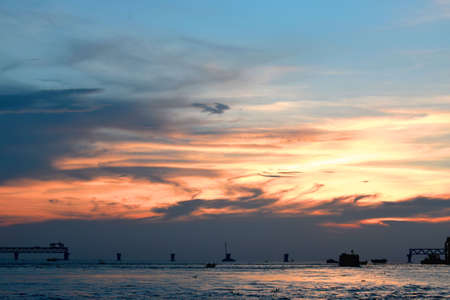 Beautiful Evening in Padma Bridge Under Construction Area,The photo was taken from Padma Bridge, Padma River,Maoa on 18th October 2020.の写真素材