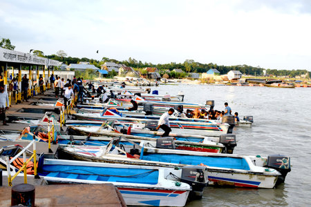 People Transportation in river by speedboat,Small Boat,The photo was taken from Padma...