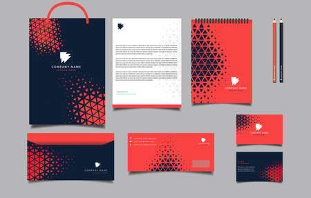 Realistic Business stationary Corporate identity mockup set of folder, Letterhead, Business Card, Envelope, Pen, Bag, Corporate Identity Branding Mock-up set. Office items and Stationery Branding.のイラスト素材